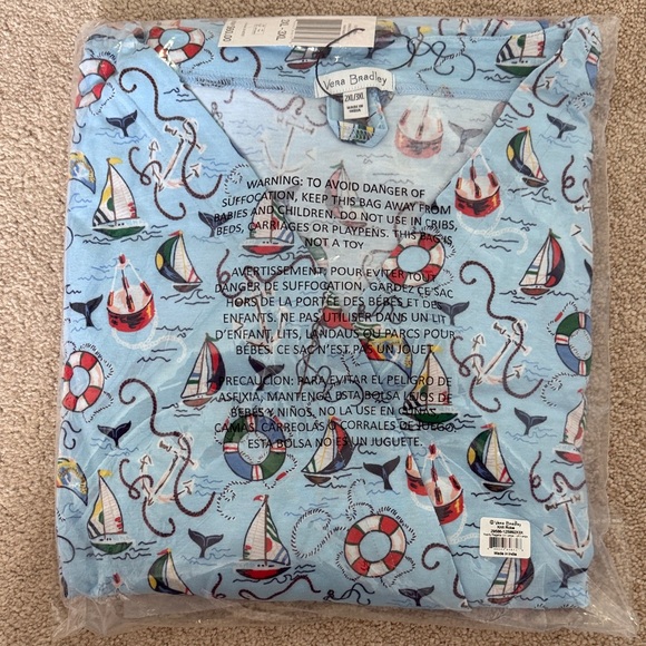 Vera Bradley Light Blue Knit Robe with Red and White Accents - Picture 2 of 4